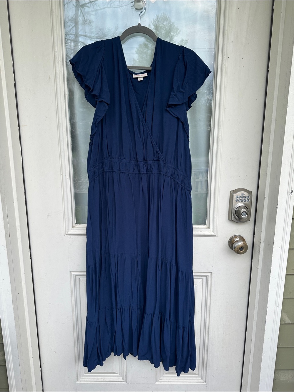 NWOT Knox Rose Navy Ruffle-Sleeve Tiered Maxi Dress (2X)